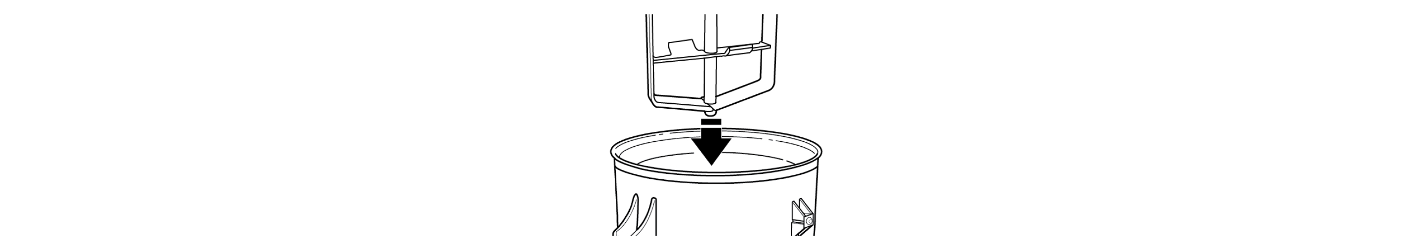 Dasher being lowered into freeze bowl with arrows