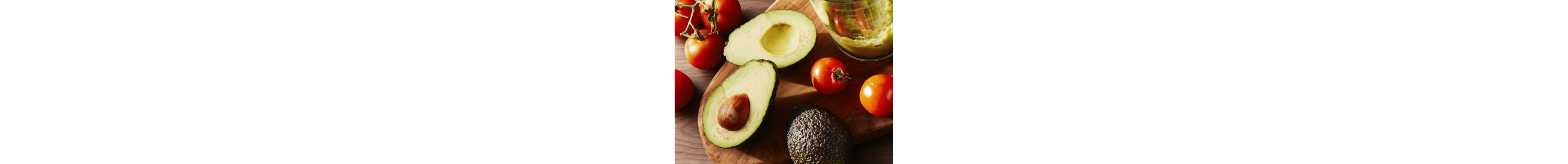 A cut avocado on the counter