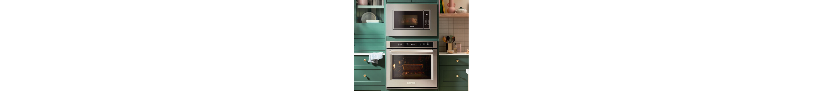 KitchenAid® wall oven and microwave appliance suite in a modern kitchen