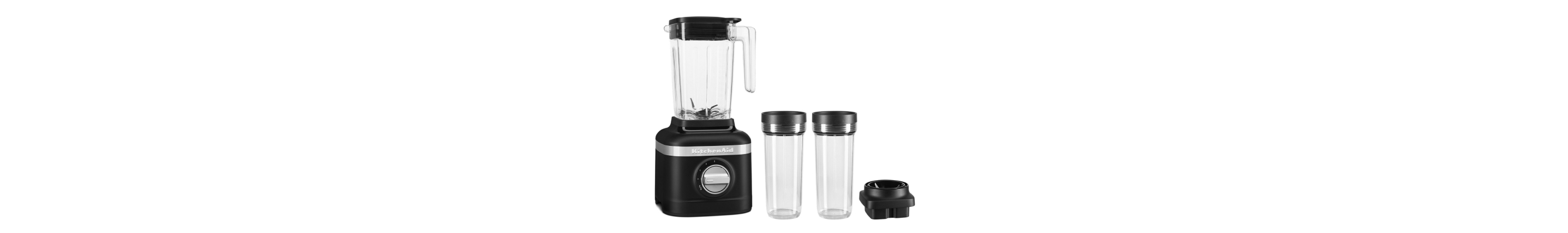 Black KitchenAid® blender with two personal blending jars