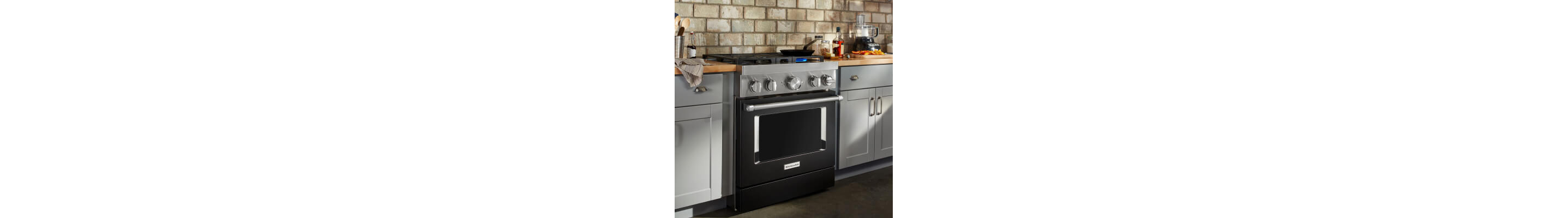 KitchenAid® range set in gray cabinetry