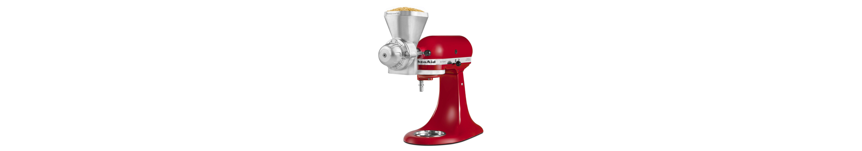 Empire Red KitchenAid® stand mixer with an All Metal Grain Mill 