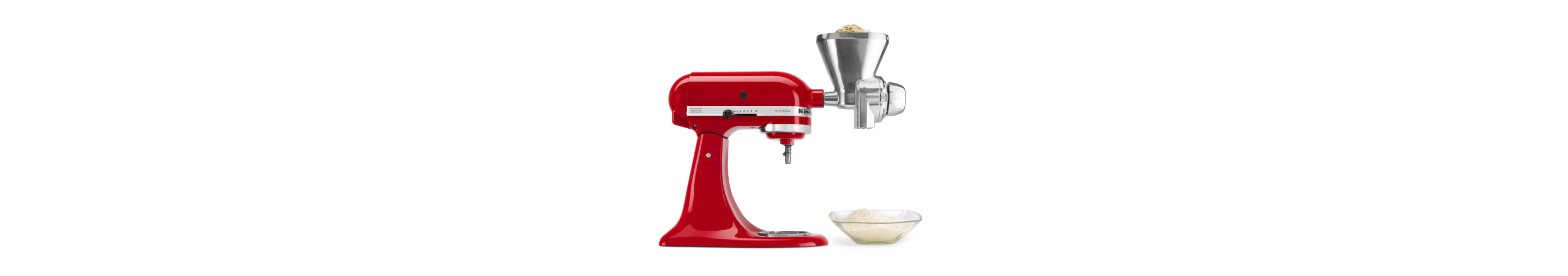 Side view of a KitchenAid® stand mixer with an All Metal Grain Mill 