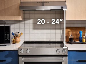 Diagram overlay of height recommendation for range hood above electric cooktop