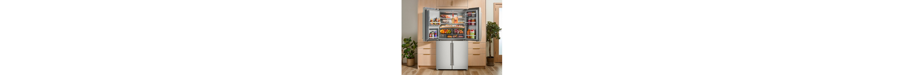 4 door refrigerator filled with groceries
