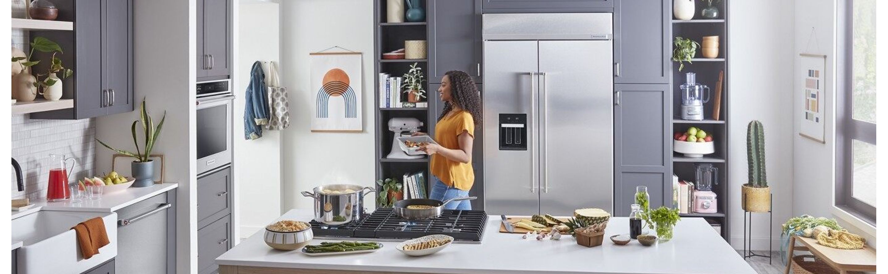 Interior Modern Kitchen Stylish Red Refrigerator Stock Photo by