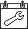 A calendar icon with a wrench inside of it. 