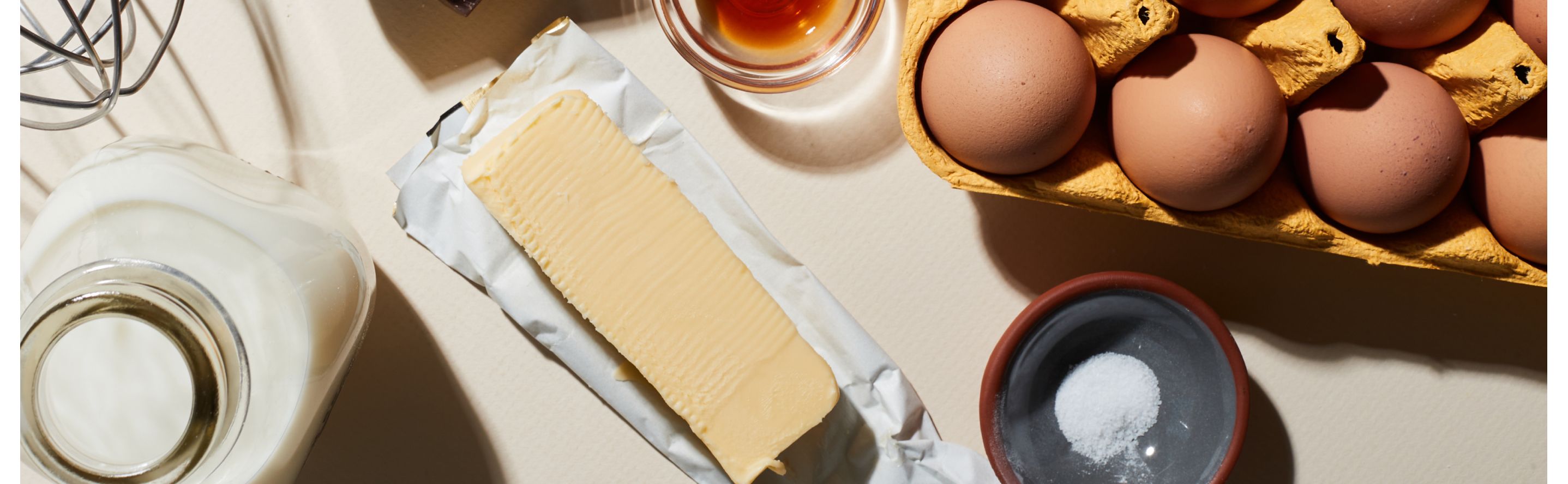 Eggs and butter on a countertop