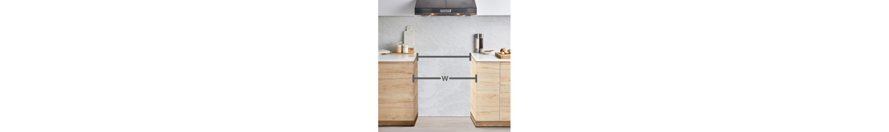 Black range with appliance width diagrammed