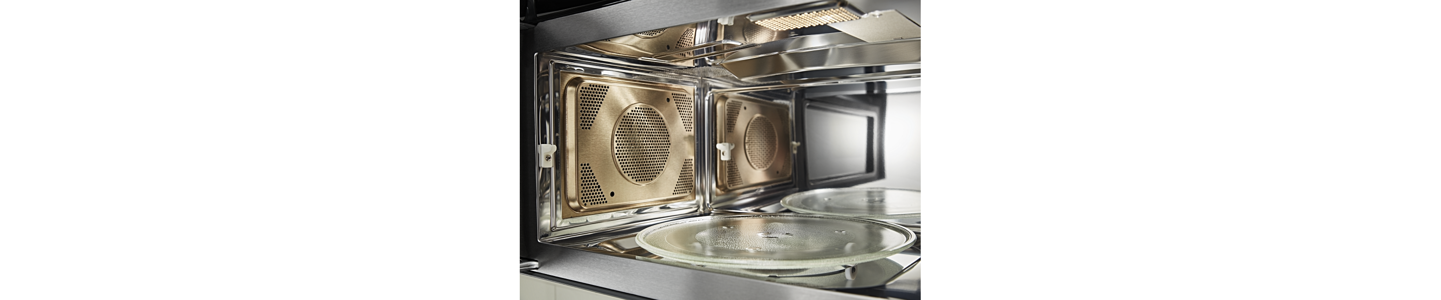 Close-up of the inside of a microwave