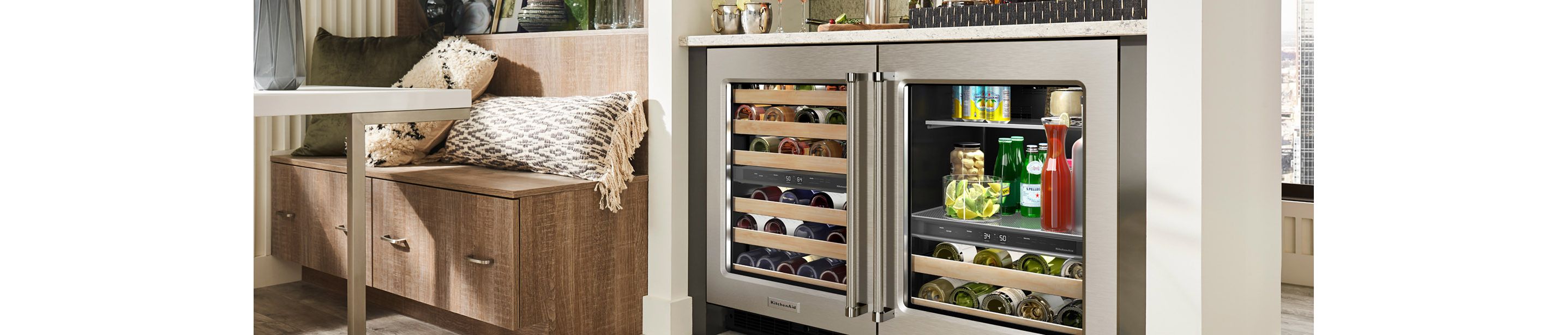 Stainless steel KitchenAid® undercounter beverage center