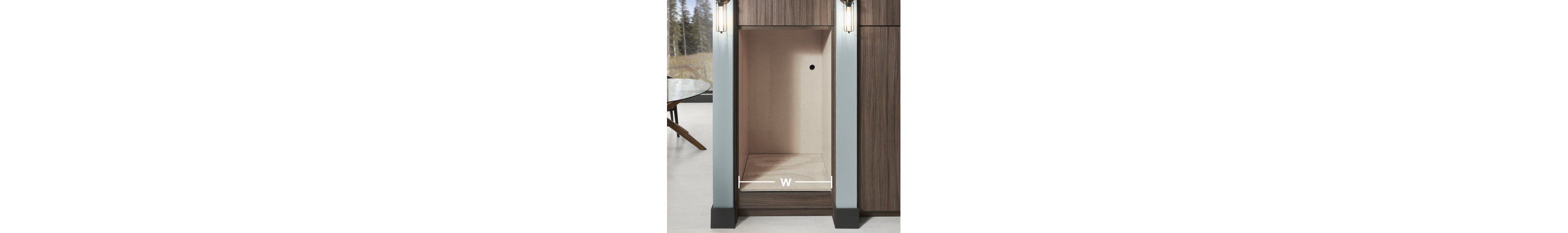 Cabinet opening with a width measurement line