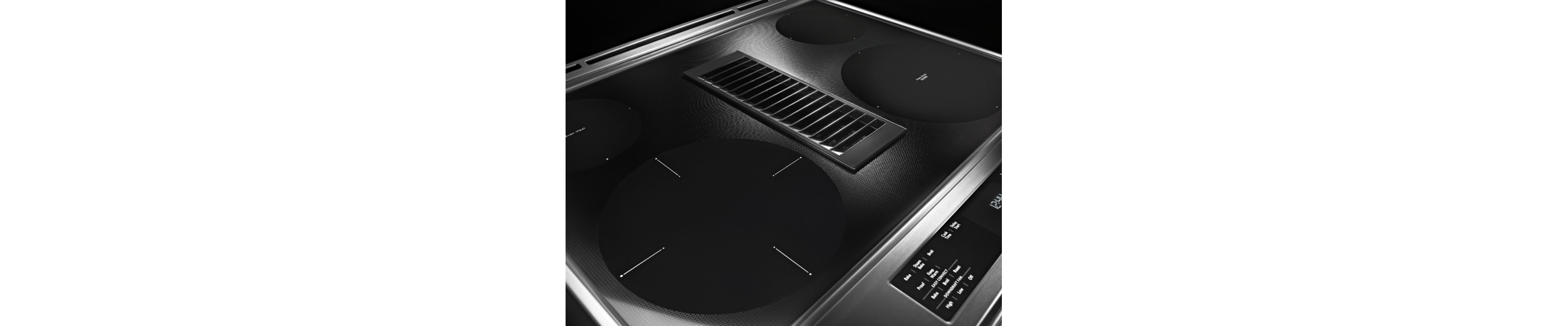 A closeup of a Electric Downdraft Slide-In Range