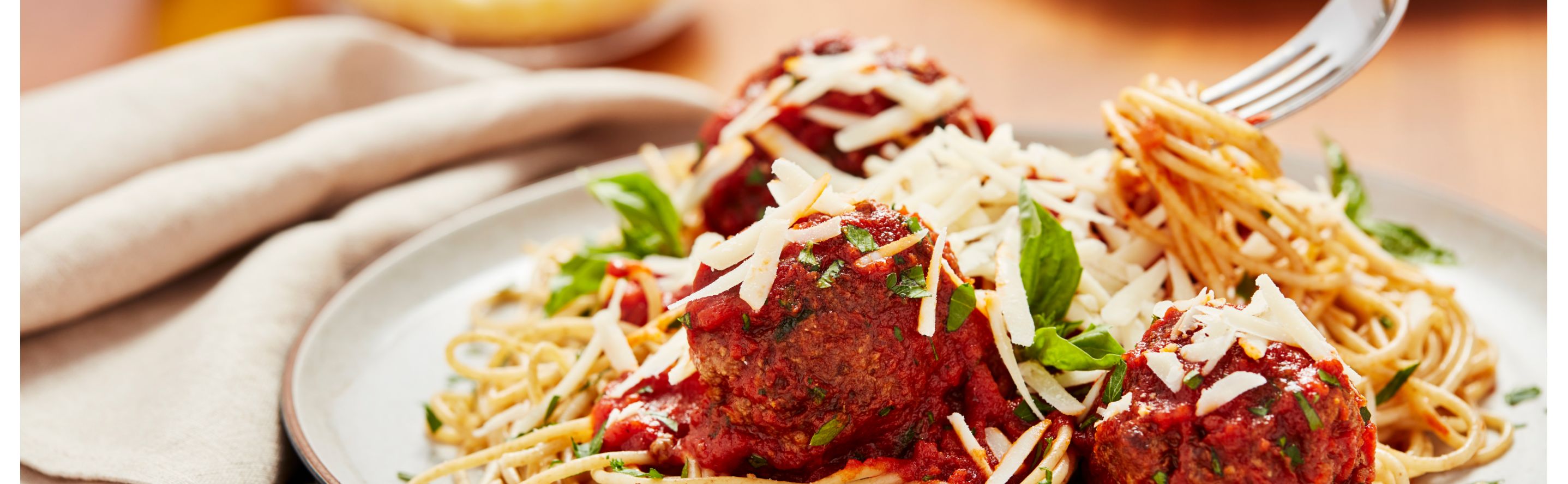 Pasta and meatballs on a plate