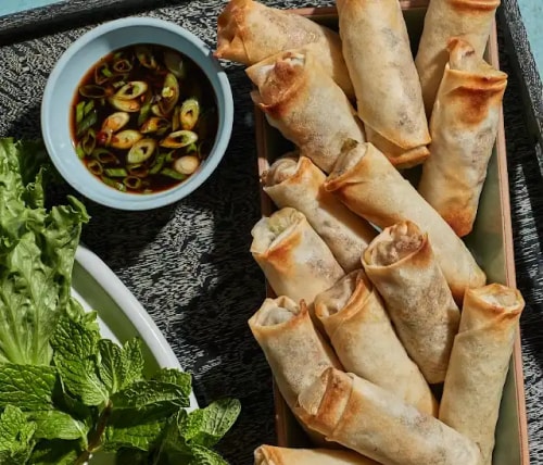 Air fryer pork and shrimp spring rolls