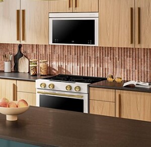 A kitchen with white appliances