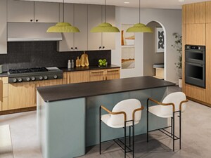 Black kitchen appliances in a sleek kitchen
