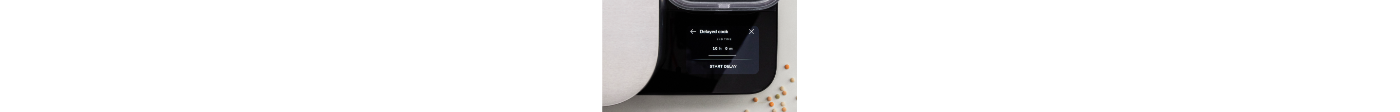 A close up of the delayed cook function on the touchscreen of the Grain and Rice Cooker.