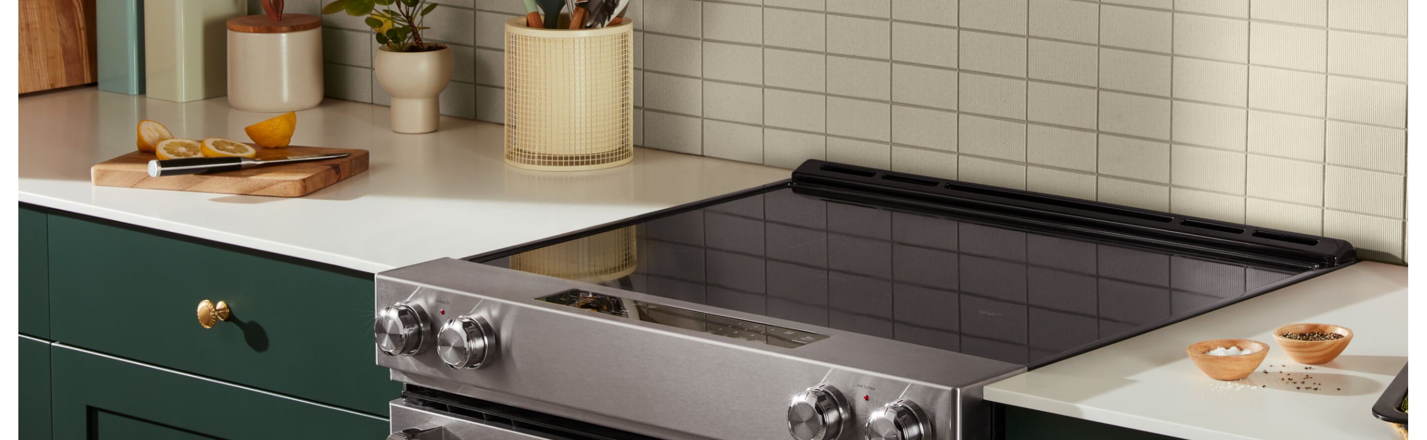 A kitchen with a KitchenAid® electric, slide-in range
