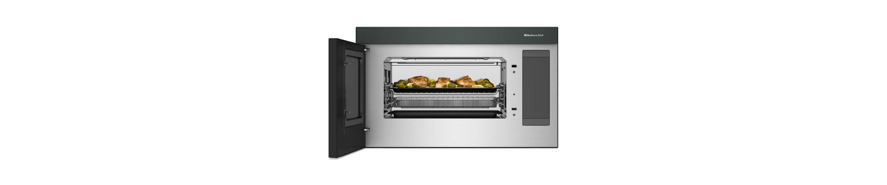 Food in an open over-the-range microwave