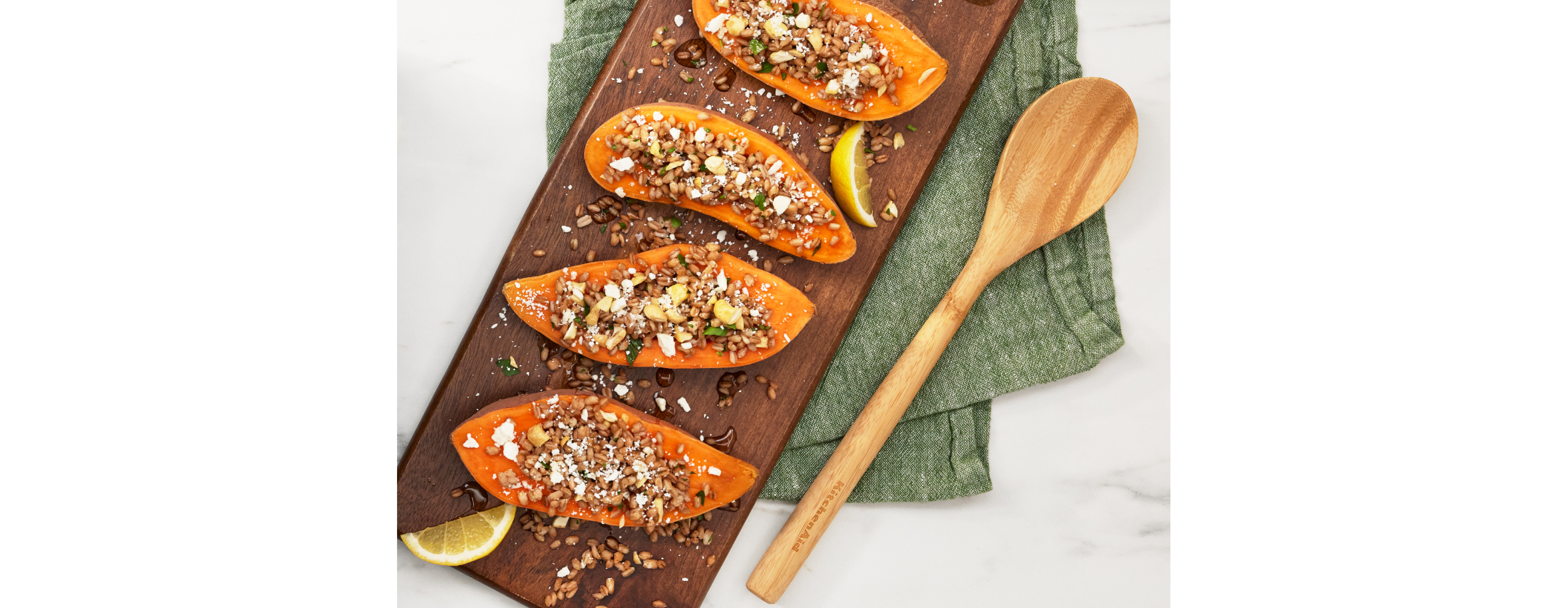 Sweet potatoes filled with grains and beans