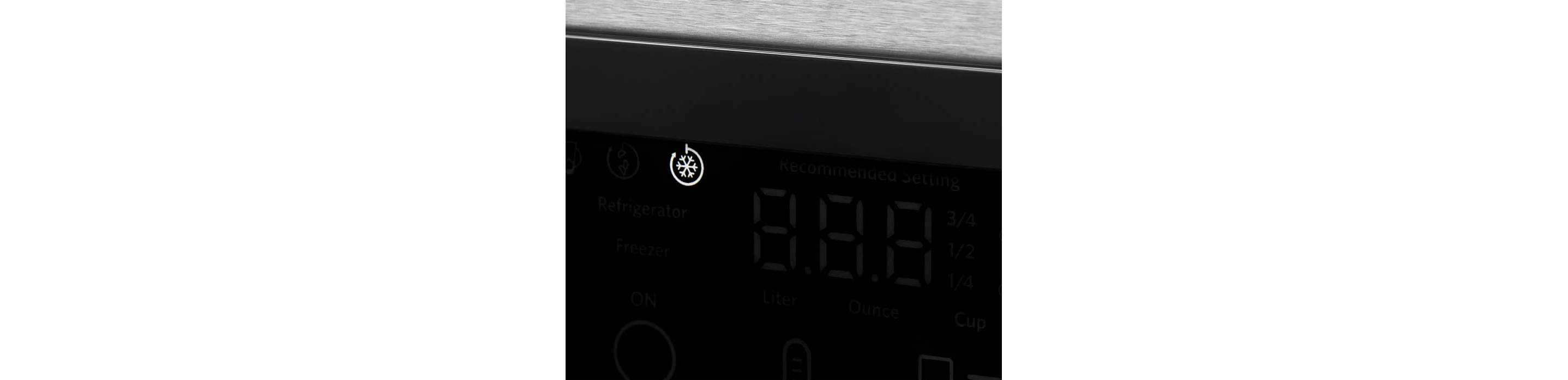 An illuminated Max Cool button on the KitchenAid® French Door Bottom Mount Refrigerator.