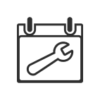 A calendar icon with a wrench inside of it. 