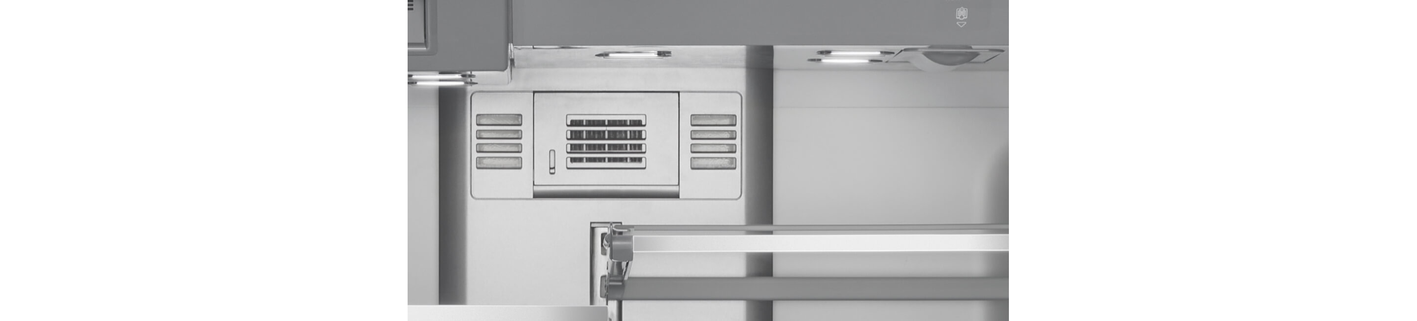 FreshFlow™ Water filter holder in the interior of the KitchenAid® French Door Bottom Mount Refrigerator.
