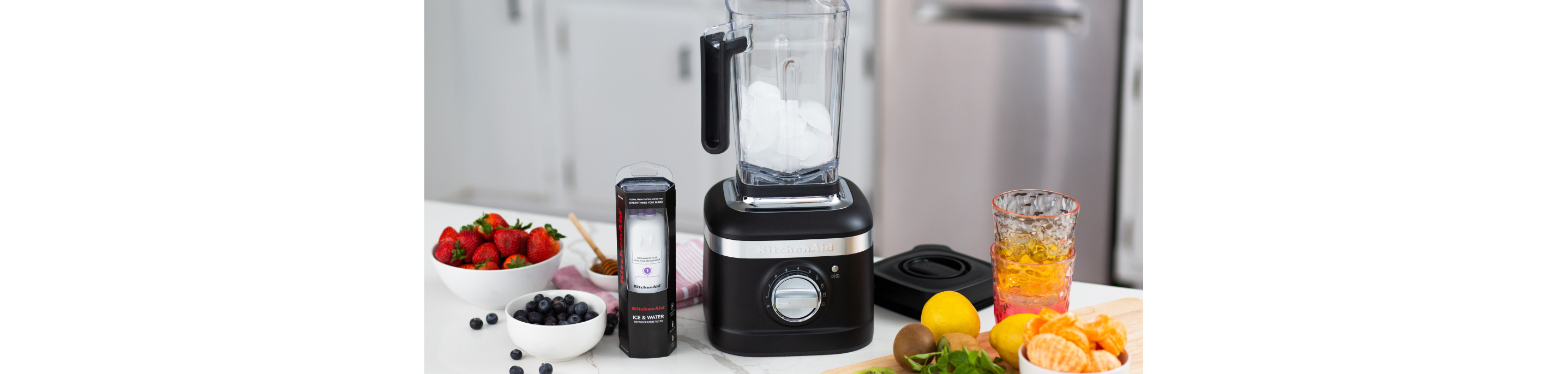 Water filters on kitchen counter