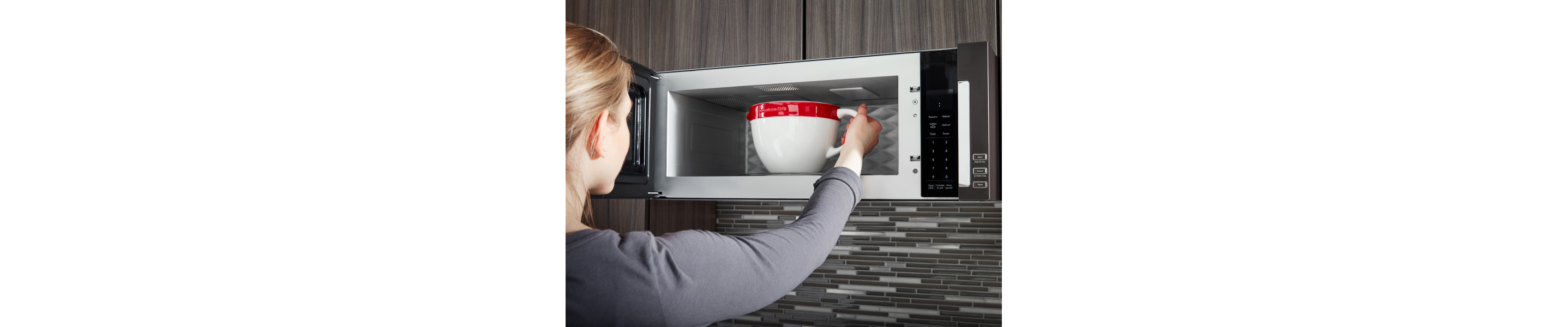 Person placing a bowl in the microwave