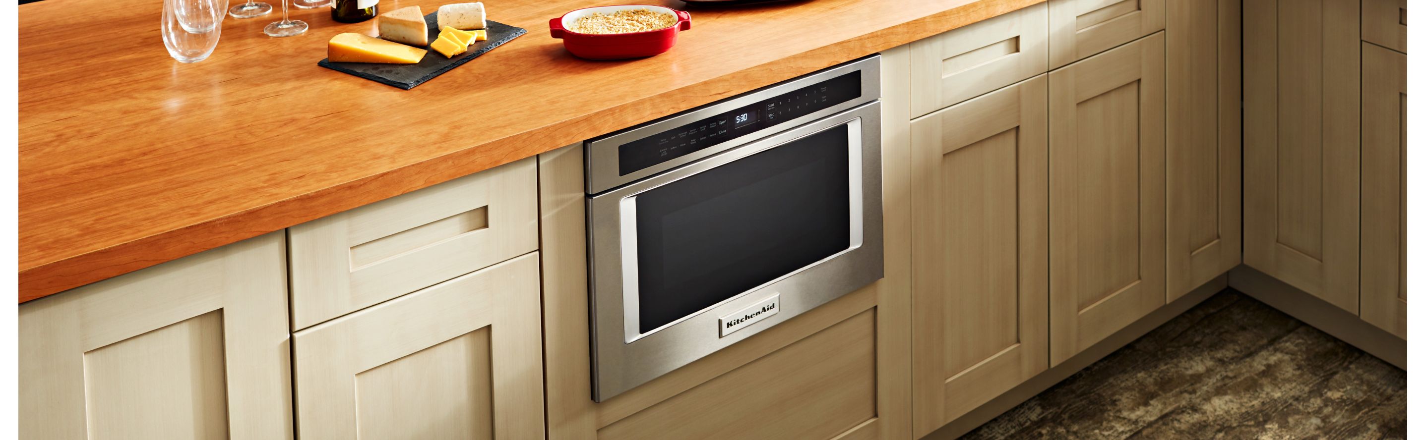 KitchenAid® microwave drawer built into kitchen cabinets