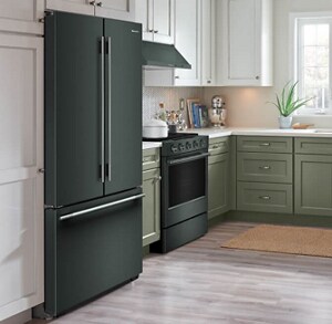 A kitchen with a suite of KitchenAid® appliances in the shade of Juniper