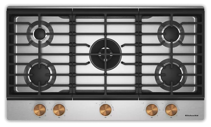 KitchenAid® 36 in. Gas Cooktop with 5 Burners and Integrated Wok