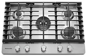 KCGS950ESS KitchenAid 30'' 5-Burner Gas Cooktop with Griddle & Dual Ring  Burner - Stainless Steel