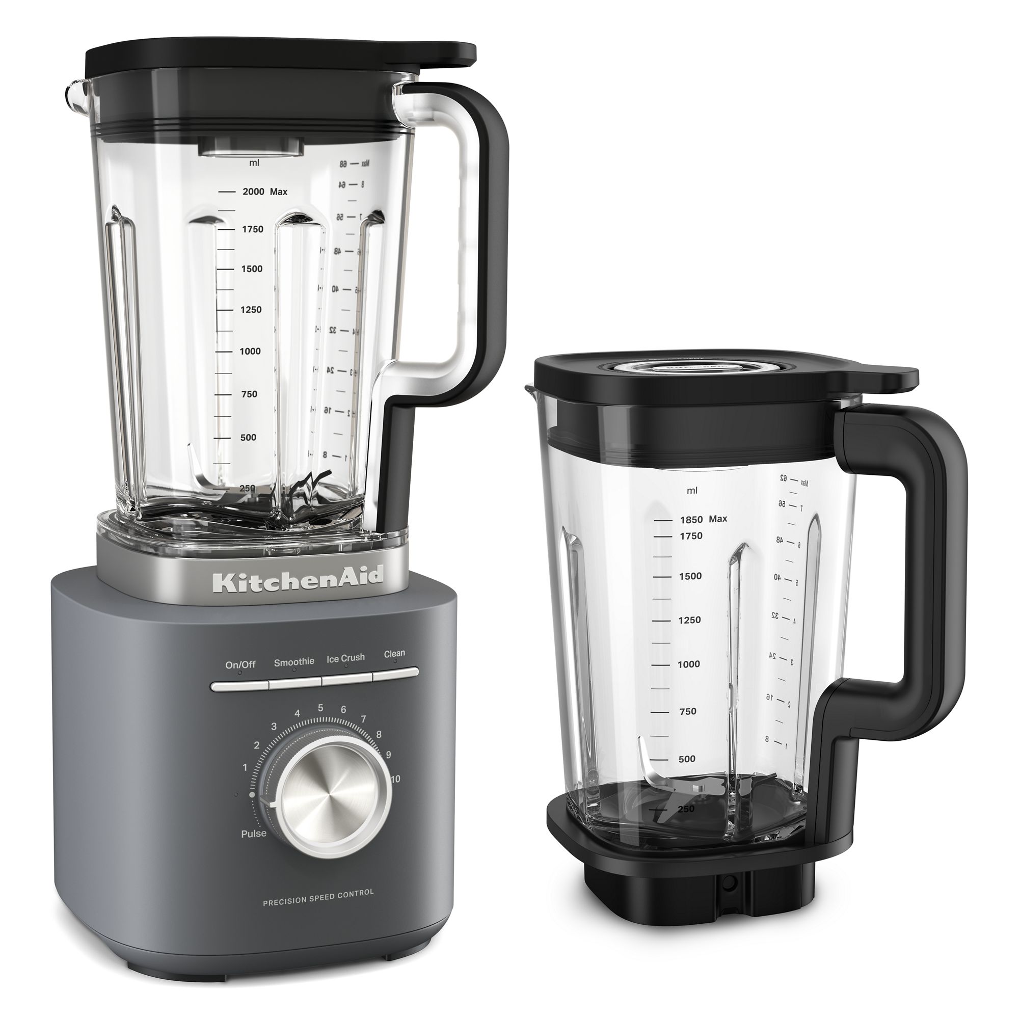 KitchenAid® Pure Power Blender with a 68oz plastic jar and a 62oz glass jar - Matte Charcoal Grey