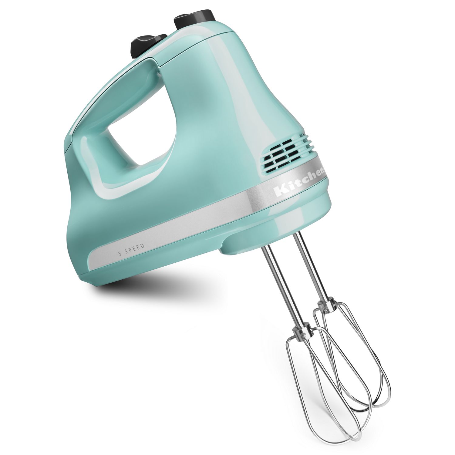 KitchenAid KHM512AQ 5 Speed Hand Mixer w/ 2 Stainless Steel Turbo Beater Accessories, Aqua Sky, Blue, 120 V
