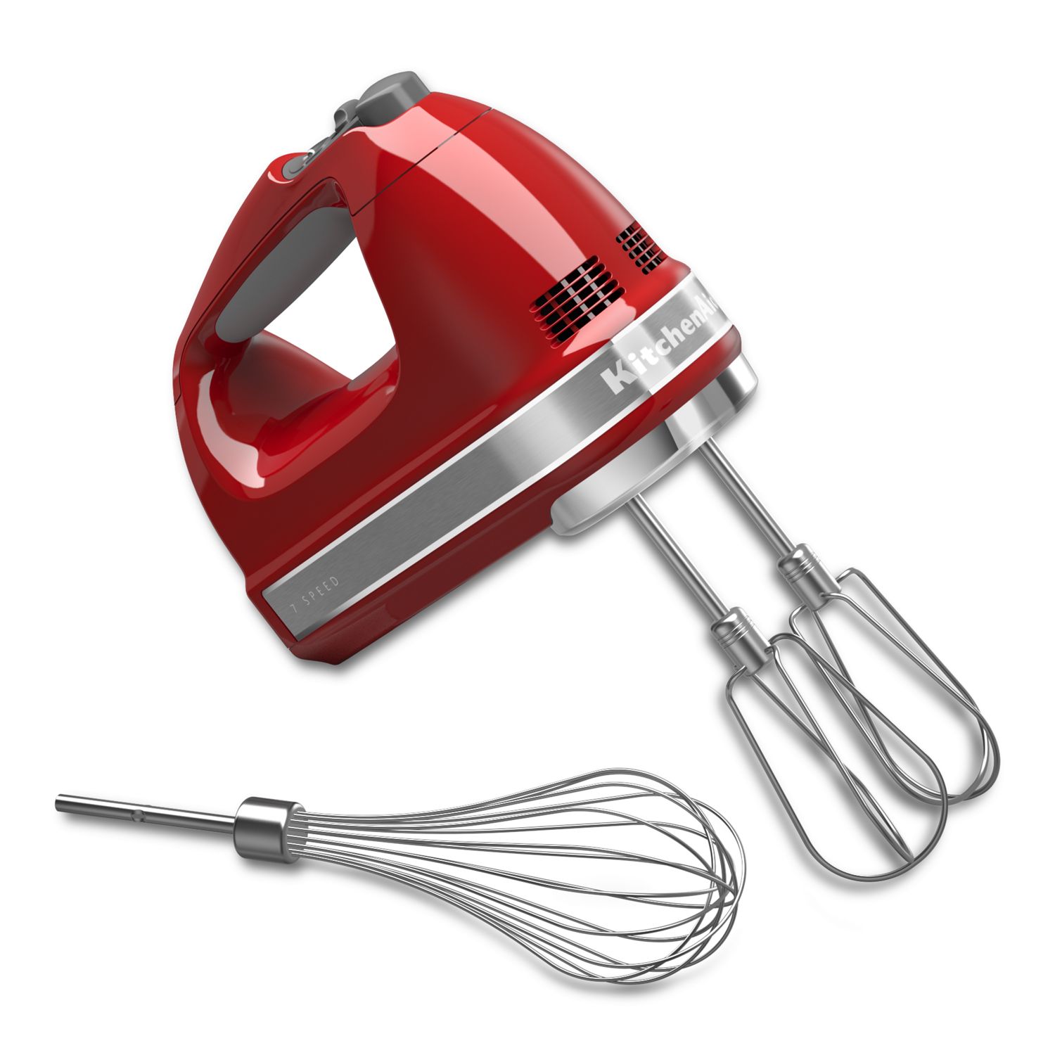 KitchenAid KHM7210ER 7 Speed Hand Mixer w/ Turbo Beater Accessories & Pro Whisk, Empire Red, 120 V