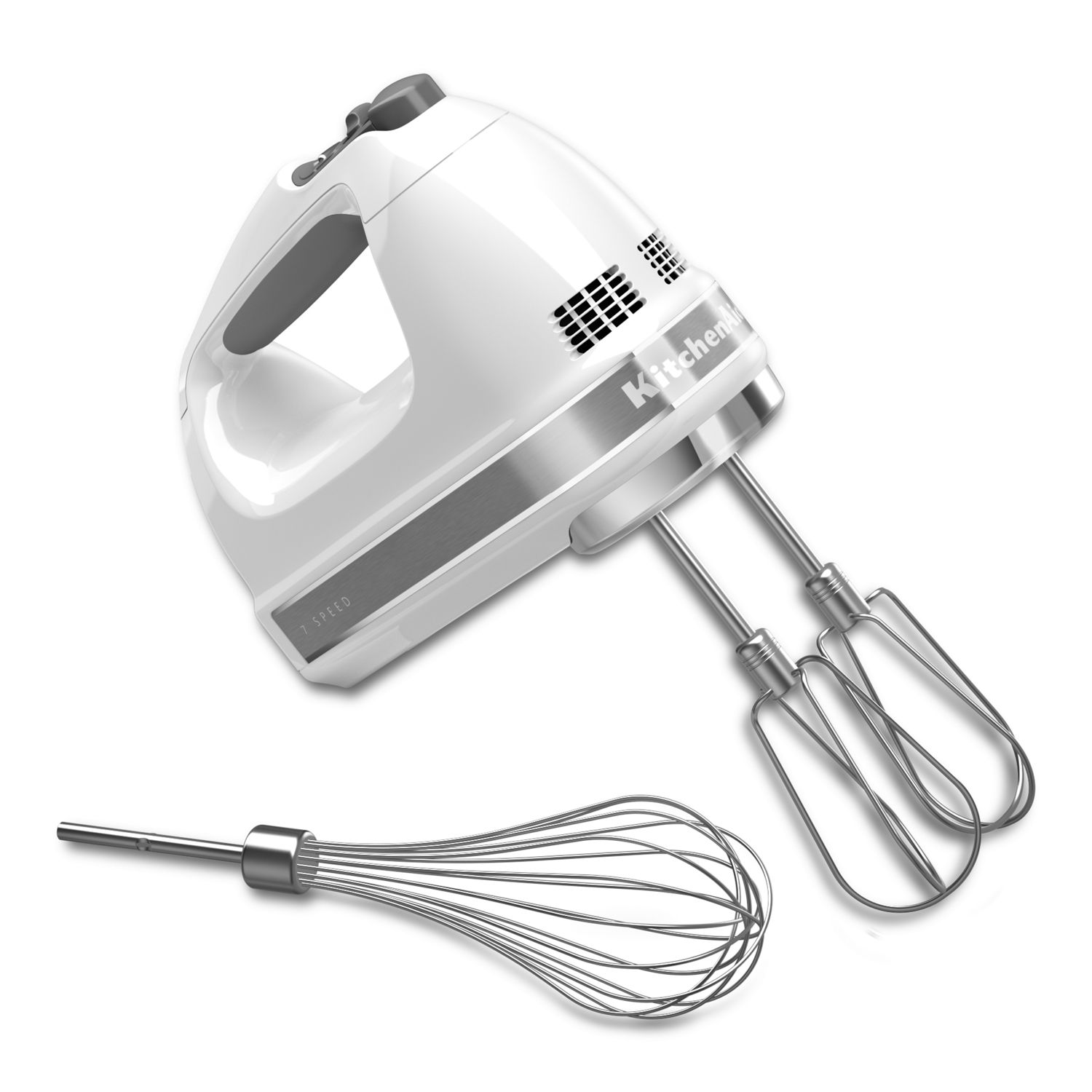 KitchenAid KHM7210WH 7 Speed Hand Mixer w/ Turbo Beater Accessories & Pro Whisk, White, 120 V