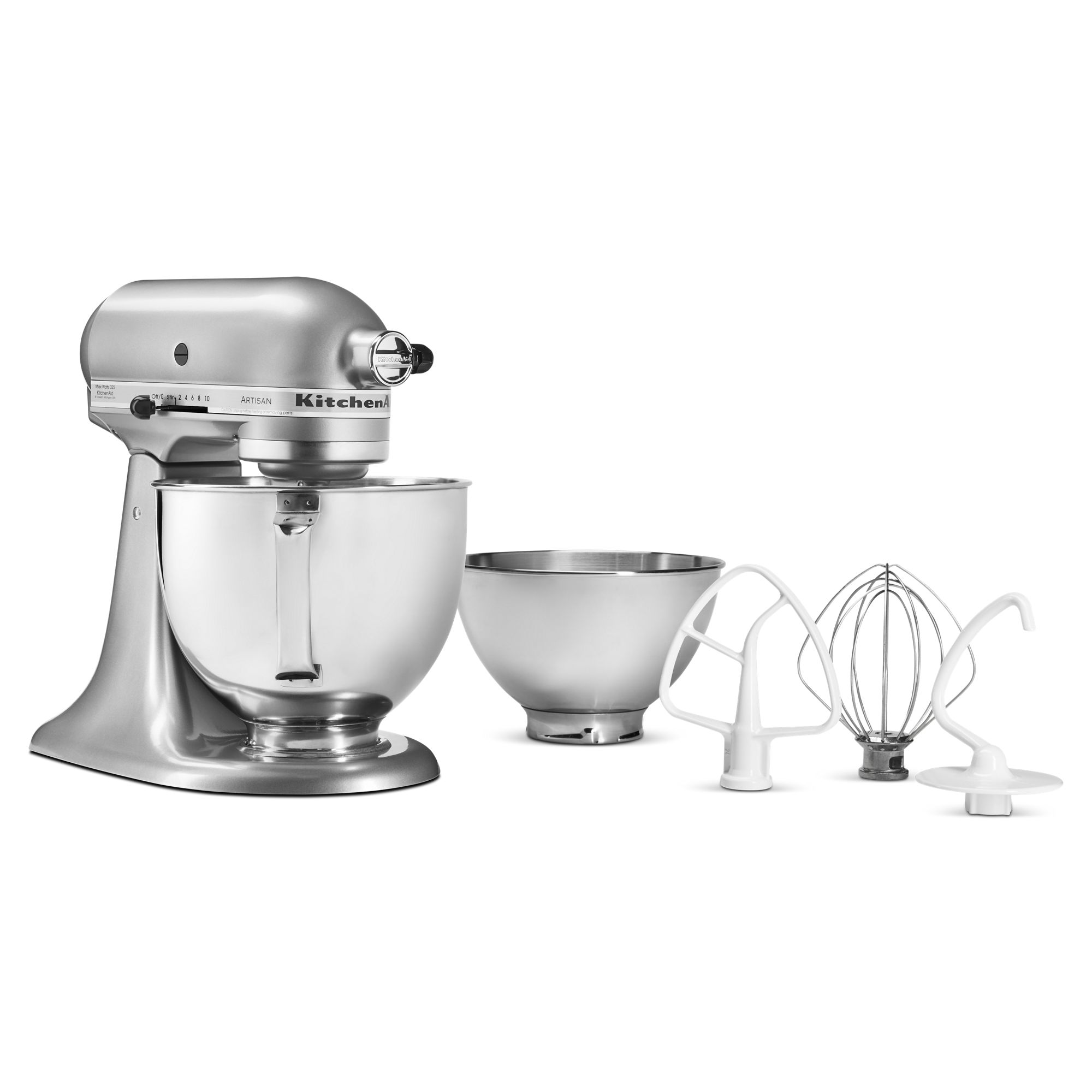 KitchenAid - Value Bundle Artisan® Series 5 Quart Tilt-Head Stand Mixer with additional 3 Quart bowl - Contour Silver