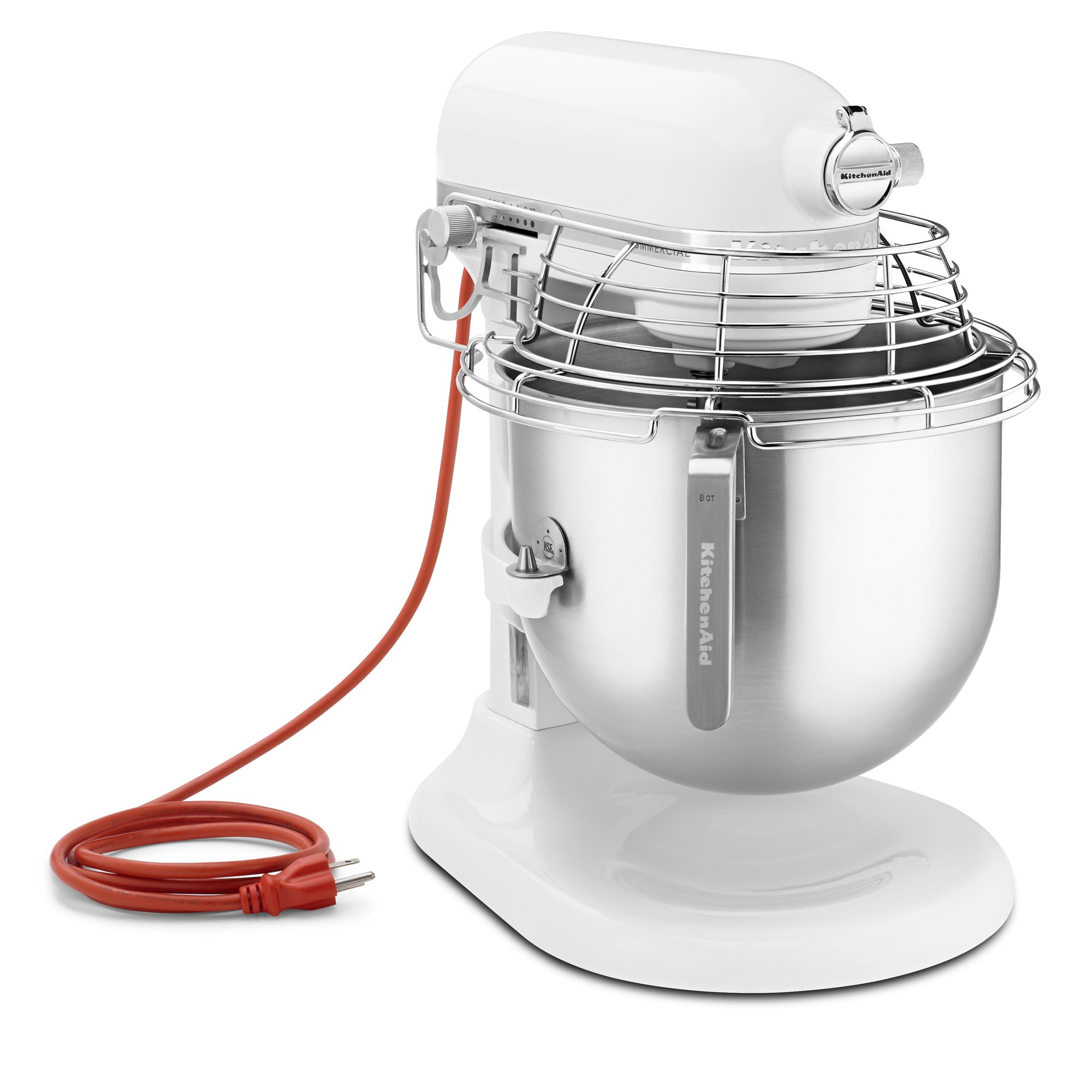 NSF Certified® Commercial Series 8 Quart Bowl-Lift Stand Mixer with Stainless Steel Bowl Guard - White