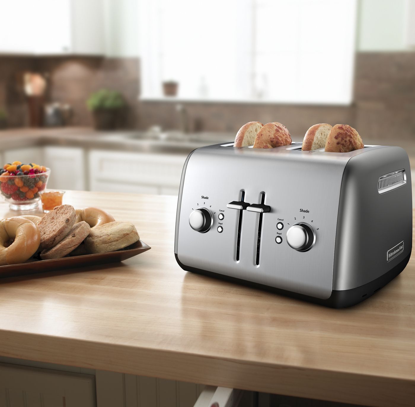 Tostadora de 4 rebanadas con palanca manual de elevación alta – Contour Silver