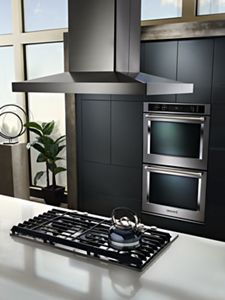 Tieasy 36 Inch Stainless Steel Island Range Hood With Tempered Glass - Silver/Black, 900 CFM