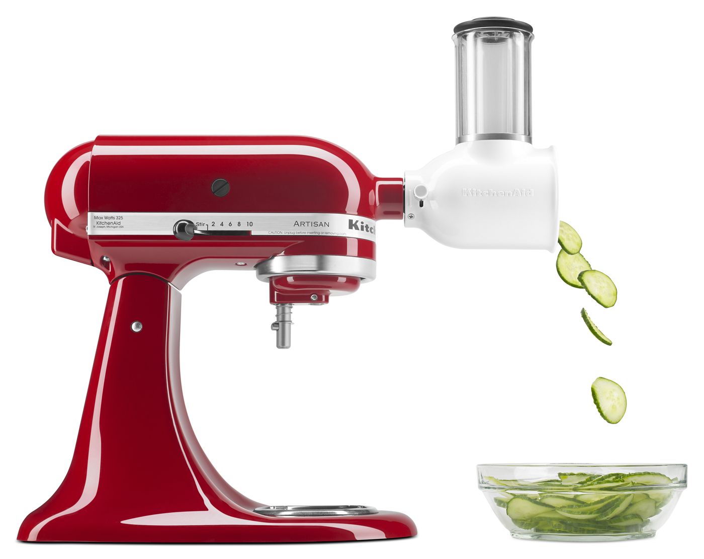 Combo batidora de pedestal Artisan de 4.7 L (5 qt) con aditamento rebanador/rallador Fresh Prep – Rojo Imperial