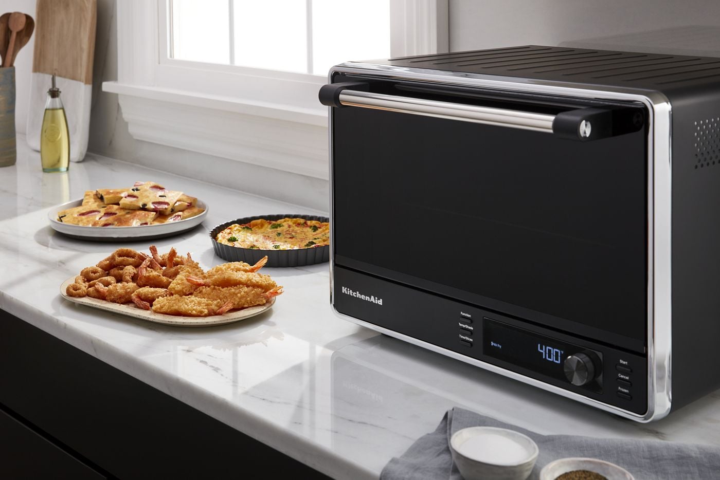 Horno de mostrador de doble convección con Air Fry y sonda de temperatura – Negro mate