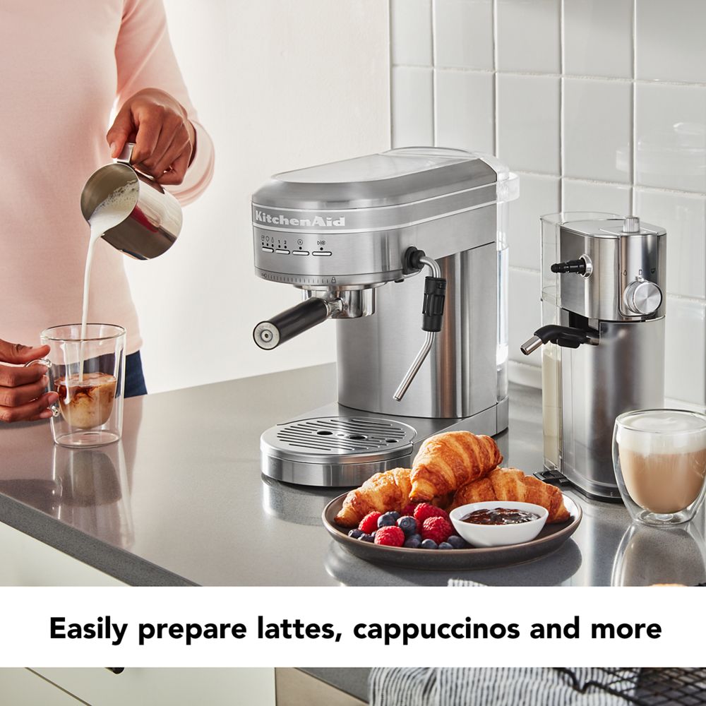 Metal Semi-Automatic Espresso Machine and Automatic Milk Frother Attachment Bundle