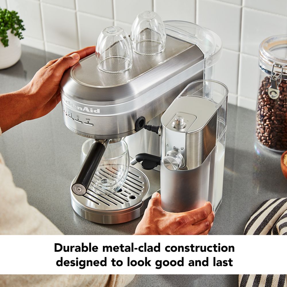 Metal Semi-Automatic Espresso Machine and Automatic Milk Frother Attachment Bundle
