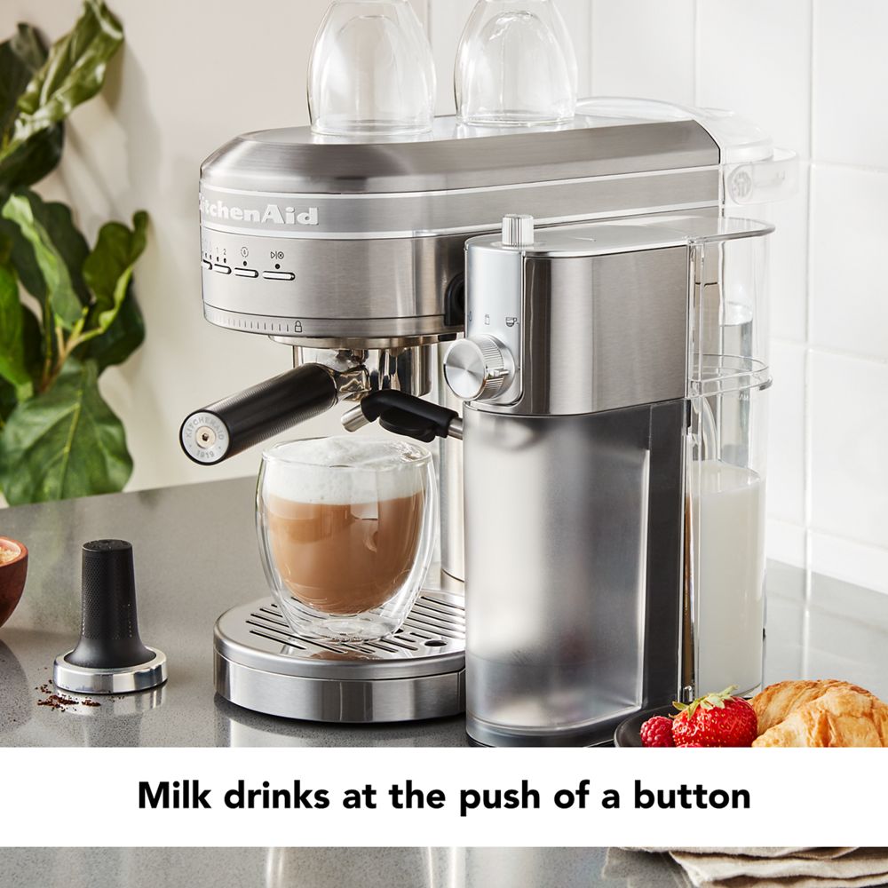 Metal Semi-Automatic Espresso Machine and Automatic Milk Frother Attachment Bundle