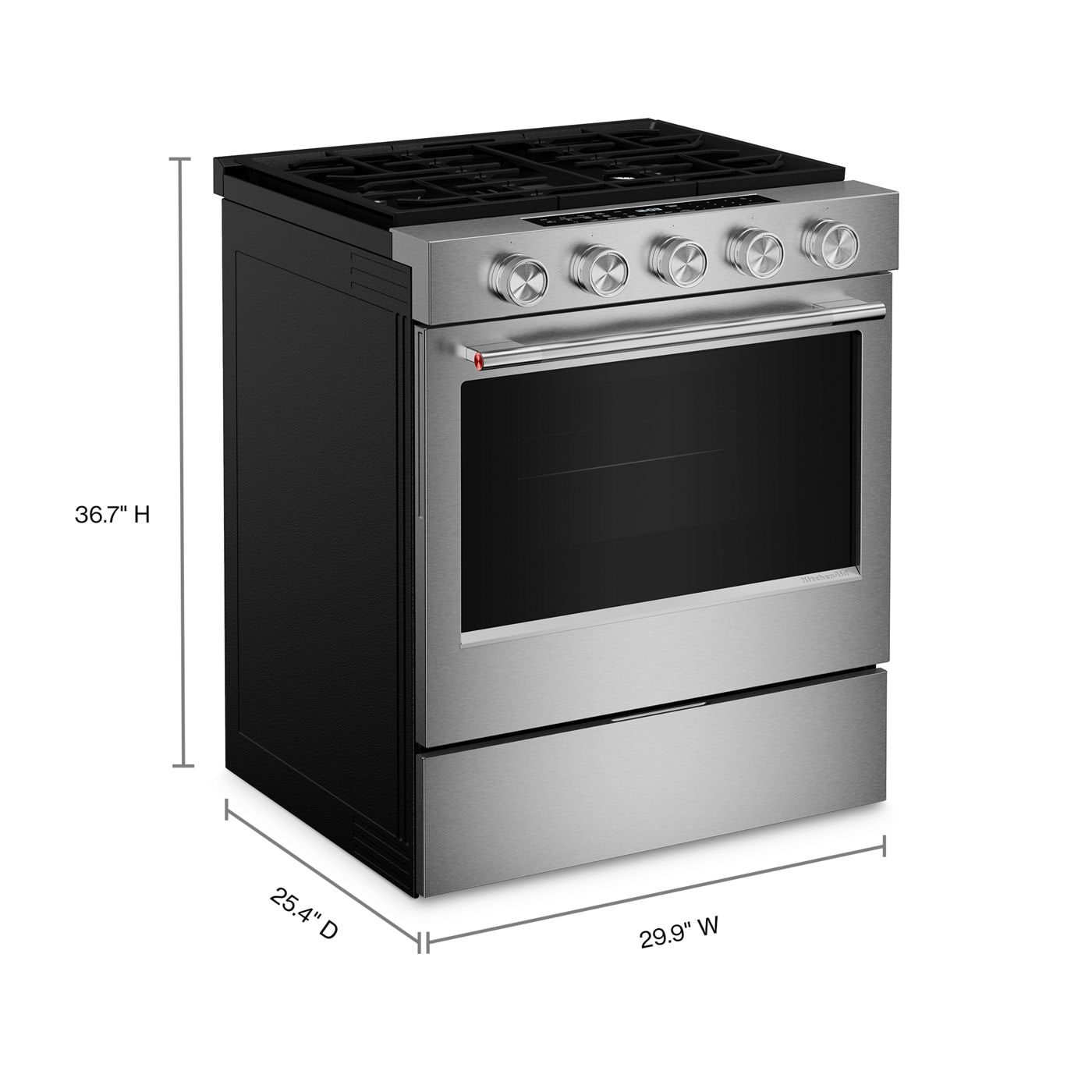 Estufa de gas Slide-In Smart de 30" y 5.0 pies cúbicos con modos de cocción por convección – Acero PrintShield
