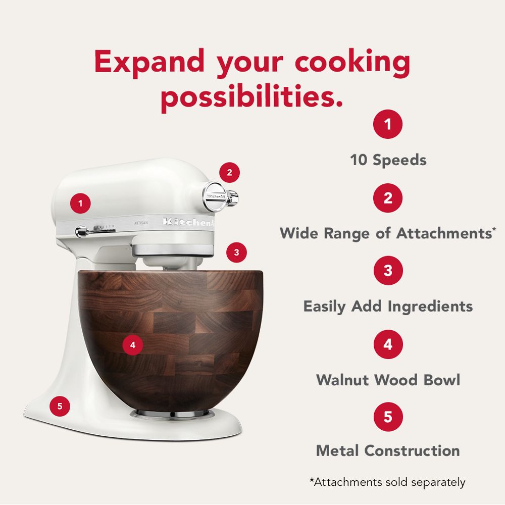 Artisan® Series 5 Quart Tilt-Head Stand Mixer with Walnut Wood Bowl