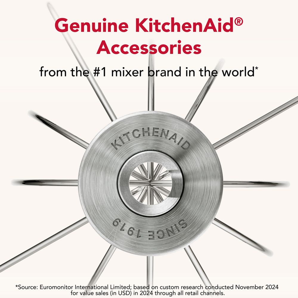 Durable stainless steel 3-piece accessory set with dough hook, flat beater, and wire whip for select KitchenAid® tilt-head stand mixers.